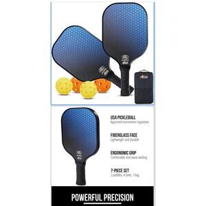 Gorilla Grip Gear Pickleball Paddle Set (2) BLUE with Pickleball Balls Bag NWT